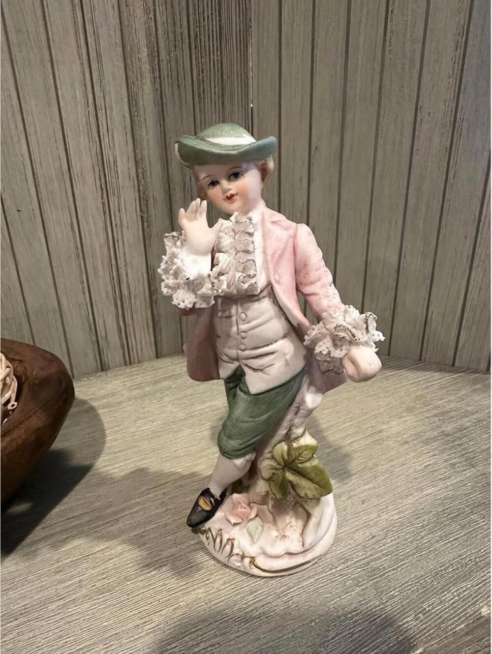 Capodimonte Figurine Boy Man Lace Hand Painted Porcelain Bisque 6.5"